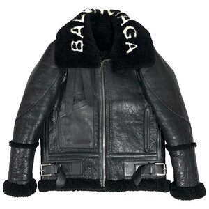 ★Y1566 未使用 バレンシアガ ボンバルディア レザー×ムートン ジャケット 36 ブラック 2017AW 436548 BALENCIAGA レディース メンズ★