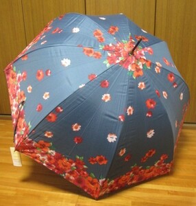 *新品*ネイビー×花柄*晴雨兼用*長傘*99%UVPROTECT*紫外線対策*GENUINE UMBRELIA WORKS*