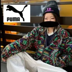 PUMA プーマ　90s 総柄　ジャケット　ブルゾン　エスニック柄　一点物　古着