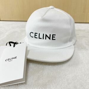 【極美品・現行】 CELINE セリーヌ ベースボールキャップ キャップ ストレートキャップ ロゴ スナップバック 帽子 ホワイト Lサイズ