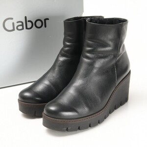 MH1229■ガボール/Gabor*レザー ショートブーツ*靴*ウエッジソール*ブラック系*サイズUK4*23.5-24cm相当