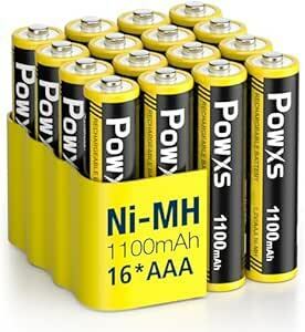 POWXS 単4電池 充電式 ニッケル水素 単四電池 高容量1100mAh 約1300回使用可能 16本入り 単四充電池 低自己放
