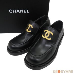 新品同様 CHANEL シャネル 2022 22K G39602 CC ココマーク レザー プラットフォーム ローファー モカシン シューズ 箱付き 47140