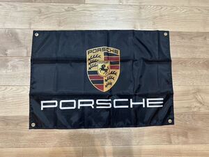 約60x90cm ポルシェ フラッグ バナー タペストリー 旗 ガレージ装飾 PORSCHE 世田谷 ドイツ フェラーリ ロゴ 911 お部屋の装飾　黒