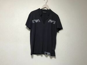 本物エンポリオアルマーニEMPORIOARMANIコットンロゴプリントキーネック半袖TシャツメンズサーフスーツドレスブラックグレーMトルコ製