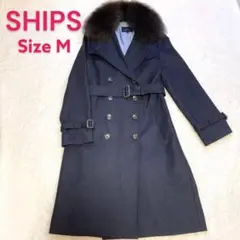 【used】SHIPS ブルーフォックスファー ウールトレンチ ネイビー M