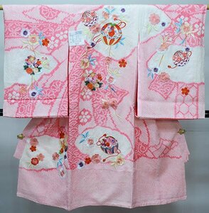 お宮参り産着 正絹 のしめ 女児 着物 高級 絞り 総刺繍 綸子地 ピンク地 毬 女の子 祝着 一つ身 掛け着 初着 新品（株）安田屋 NO39702