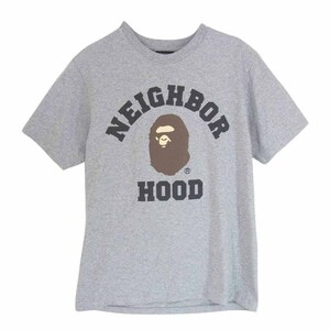 A BATHING APE アベイシングエイプ 001TEJ231901C × NEIGHBORHOOD ネイバーフッド プリント Tシャツ グレー系 S【中古】