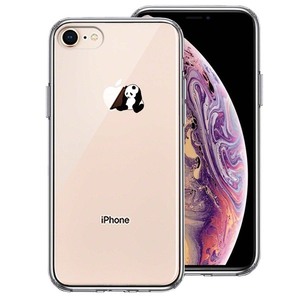 iPhone8 ケース クリア パンダ りんごにもたれる スマホケース 側面ソフト 背面ハード ハイブリッド