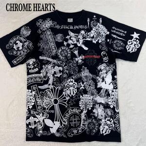 奇抜デザイン クロムハーツ HALF SLEEVE T-SHIRT MULTI MOTIF マルチモチーフ プリント ブラック サイズM