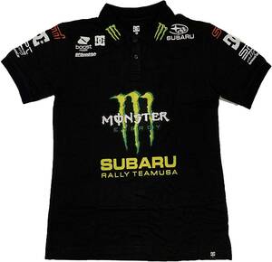 DC SHOE×MONSTER ENERGY ディーシーシュー×モンスターエナジー Ken Block SUBARUロゴ 半袖ポロシャツ（ブラック）(L)【並行輸入品】