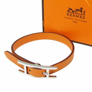 ★C2968 未使用 エルメス アピ ブレスレット □J刻印 Sサイズ オレンジ×シルバー金具 HERMES レディース★