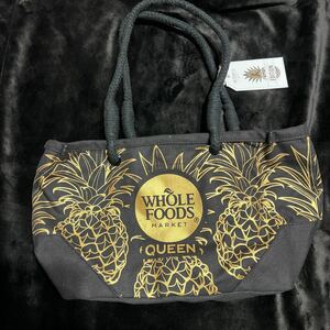 新品 WHOLE FOODS ホールフーズ エコバッグ トートバッグ キャンバス生地 ハンドバッグ クイーン店限定 ハワイ タグアロハ 黒 Hawaii