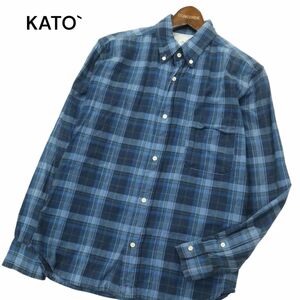 KATO` カトー 通年 長袖 ボタンダウン★ チェック シャツ Sz.S　メンズ ネイビー　A4T01039_2#C