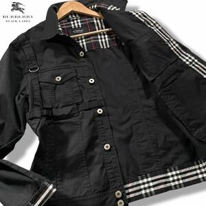 美品/Lサイズ●希少 バーバリーブラックレーベル パラシュートジャケット コットン BURBERRY BLACK LABEL ストレッチ ノバチェック 黒