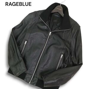 RAGEBLUE レイジブルー 秋冬 羊革 リアル ラム レザー★ シングル ライダース ジャケット ブルゾン Sz.M メンズ 黒　C4T11003_C#N