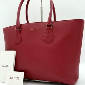 1円【極美品/現行】バリー BALLY ハンドバッグ トートバッグ ビジネスバッグ ALSINA 金ロゴ オールレザー A4収納可 ユニセックス 赤 レッド