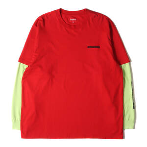 美品 Supreme シュプリーム Tシャツ サイズ:XL 21SS 袖レイヤード ロングスリーブTシャツ Supreme Inc. Paneled L/S Top レッド イエロー