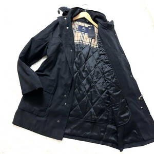 極美品3way銀釦BURBERRY LONDONナポレオンコート中綿ダウンライナー付XL.LL~L黒ブラック極上ノバチェック柄銀メタル釦バーバリーロンドン