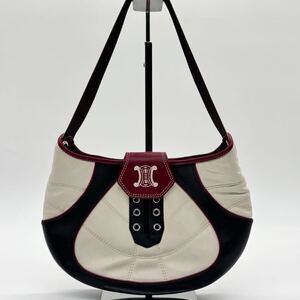 極美品 セリーヌ CELINE 日韓ワールドカップ 限定 サッカー ワンショルダーバッグ レザー ブラック ホワイト ボルドー マカダム 刺繍