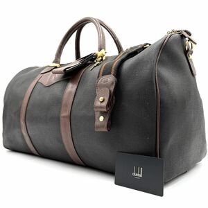 1円《 付属品完備・美品 》dunhill ダンヒル 2way ボストンバッグ メンズ 大容量 レザー PVC 南京錠 鍵付 ロゴ ショルダー 出張 旅行 黒 茶