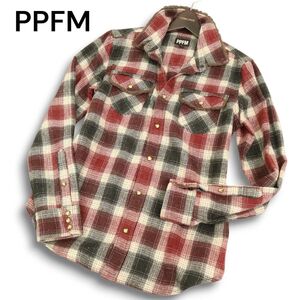 PPFM ペイトンプレイス 秋冬 ウール混★ 長袖 ワーク チェック ネル シャツ Sz.M　メンズ　C4T11261_C#B