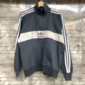 80s USA製 adidas アディダス ハーフジップ プルオーバー スウェット トレーナー サイズXL グレー 店舗受取可