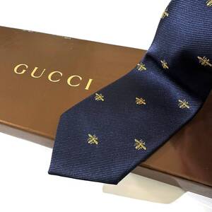 美品 GUCCI ネクタイ シルク100% ネイビー 2410-527