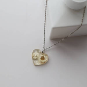 AG23 Water Flower Heart Motif Retro Pendant Necklace レトロ 水中花 クリアカラー ハート モチーフ ペンダント ネックレス