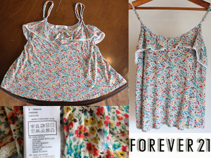 Forever21 フォーエバー21 伸縮性有 肌触り抜群 花柄 キャミソール キャミ 小花柄 レーヨン 100% フリル 白 ガーリー Ｍサイズ レディース