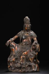 【典藏*銅製撒金*自在觀音像】貴重 古佛像 仏教美術品 中国古玩