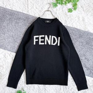 美品　正規品　FENDI フェンディ　メンズ　ロゴ　ニット　セーター　50 黒　ウール　ブラック　メンズ