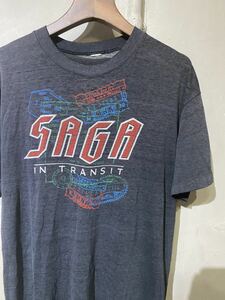 【即決】80s SAGA in transit サーガ ハードロック Tシャツ 両面プリントT バンド 黒 ブラック usa アメリカ 古着 80年代 ビンテージ