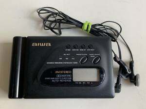 Au301◆aiwa アイワ◆ポータブルカセットプレーヤー FM/AM ラジオ STEREO CASSETTE PLAYER HS-RX626 ブラック/黒 イヤホン ジャンク