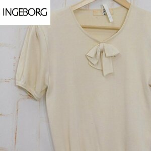 インゲボルグINGEBORG■半袖ニット クルーネック リボン P0281KAL47■クリーニング済み■ライトベージュ　※KH1823014