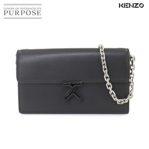 未使用 展示品 ケンゾー KENZO チェーン ウォレット 長財布 レザー ブラック FA62PM318L24 シルバー 金具 Chain Wallet 90255271