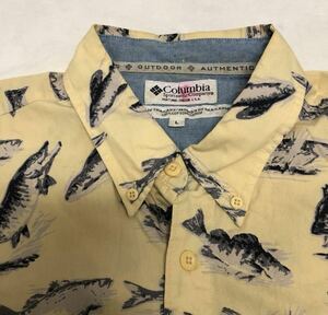 オールドコロンビア魚柄フィッシングシャツアウトドアL 可愛いデス