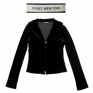 【1円/美品】フォクシー ニューヨーク FOXEY NY ベロア ジップアップパーカ 長袖 セーラーカラー トップス ブルゾン ブラック 38