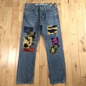 BAPE MIX CAMO PATCHWORK DAMAGED DENIM PANTS Mサイズ a bathing ape エイプ ベイプ アベイシングエイプ 迷彩 デニム ジーンズ i28