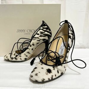 和206★ 箱付き JIMMY CHOO ジミーチュウ パンプス ハラコ ヒール シューズ 34 レディース オフホワイト イタリア製