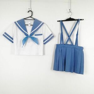 1円 セーラー服 マイクロミニスカート スカーフ 上下3点セット 大きいサイズ 夏物 白1本線 女子 学生服 中学 高校 白 中古 ランクC EY2953