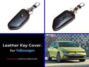 ◇ 【送料無料】 VW ゴルフ８用 レザー キーカバー キーケース 【黒・赤ステッチ】 新型ゴルフ ID.3 ID.4 他 ◇