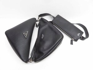 PRADA プラダ サフィアーノレザー トライアングル ショルダー 鞄 △WP1922