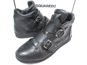 超美品 【ディースクエアード DSQUARED2】 レザー ダブルストラップ ハイカットスニーカー 紳士靴 (メンズ) size41 ブラック □30MZA6253□