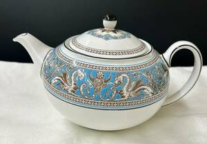 #12608　WEDGWOOD ウェッジウッド FLORENTINE フロレンティーン TURQUOISE ターコイズ ブルー ボーンチャイナ ティー ポット