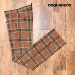 1円/秋冬/DSQUARED2/44サイズ/スラックス パンツ S71KB0497 ウール混チェック ノータック イタリア製 サルエル 新品/茶色/ブラウン/jd286/