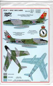 1/72　Leading Edge models リーディングエッジデカール LE 72-010 RCAF ”１ WING" MK6 SABRER