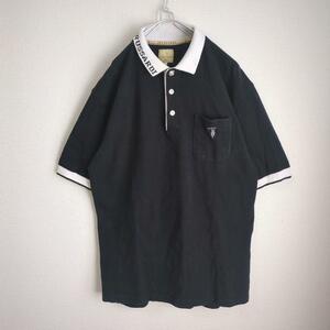 ポロシャツ 刺繍ロゴ 胸ポケット リンガー ブラック イタリア製 ゆるダボ
