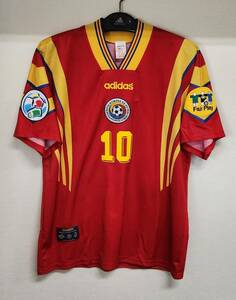 ユーロ96 ルーマニア FED ROMANIA(A)#10 ゲオルゲ・ハジ HAGI 半袖 adidas正規 EURO 1996仕様 L