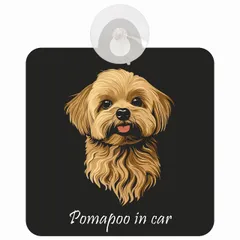 Pomapoo ポメプー Aタイプ 車 窓ガラス 吸盤タイプ 犬 イラスト付 DOG IN CAR 安全対策 セーフティサイン デコ 外出 ドライブ カーサイン 吸盤